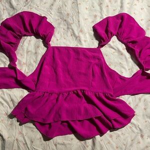Chic Fuchsia Ruffle Sleeve Blouse